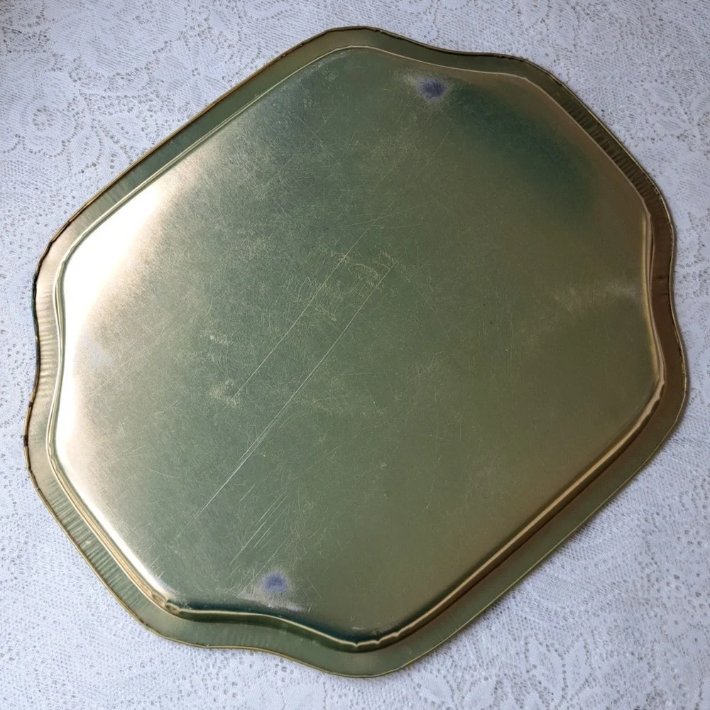 Vintage Large Gold Metal Tin Tray Bird and Magnolia Flowers Hong Kong 11 x 13